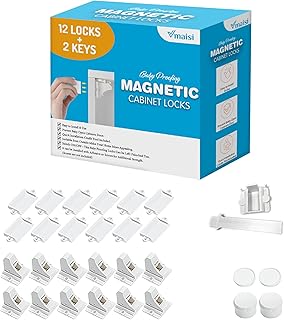 Vmaisi Adhesive Magnetic Cabinet Locks (12 Locks + 2 Keys)