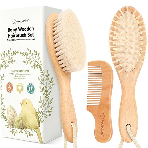 Wooden Baby Hair Brush Set for Newborns and Toddlers