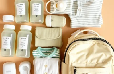 Daycare baby bag essentials labeled bottles and clothes
