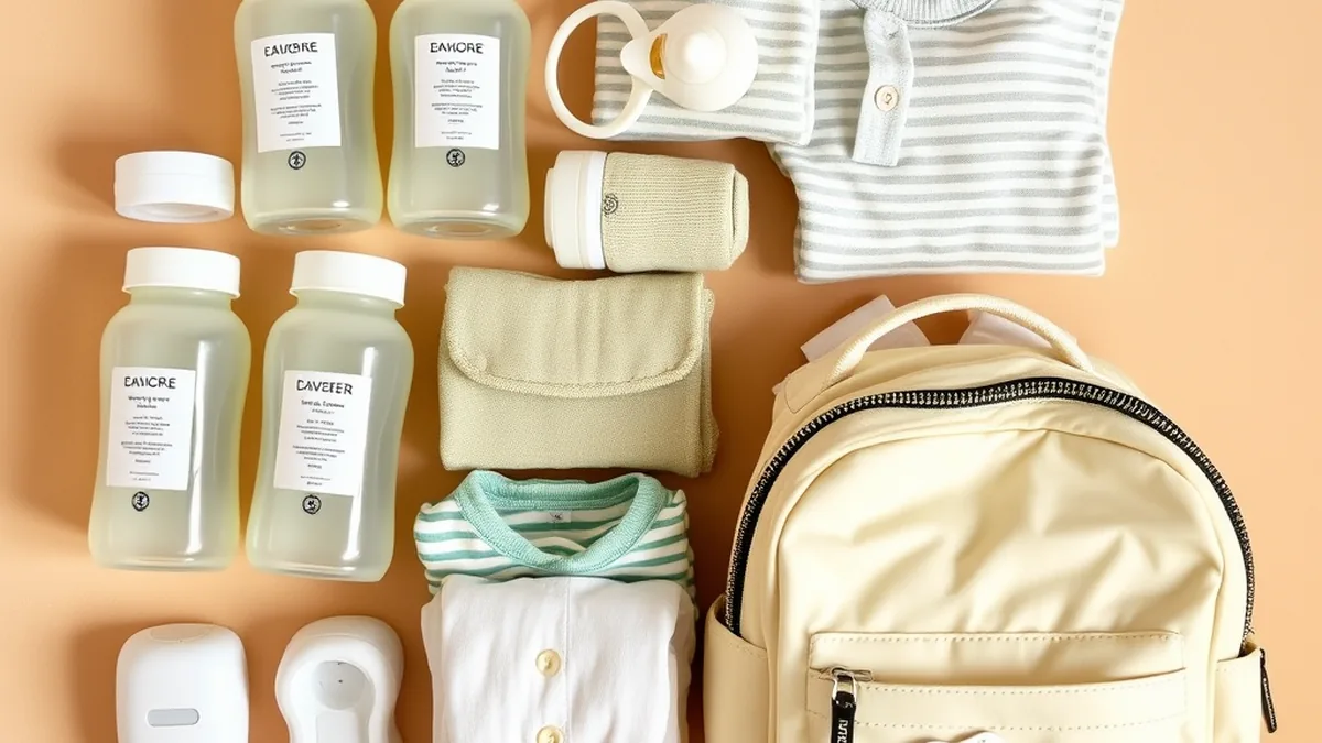 Daycare baby bag essentials labeled bottles and clothes