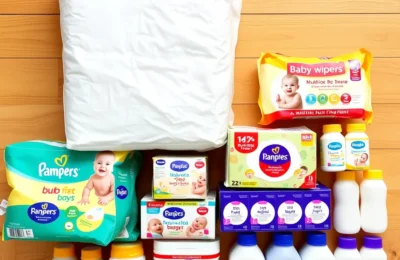 Bulk baby essentials warehouse flat lay