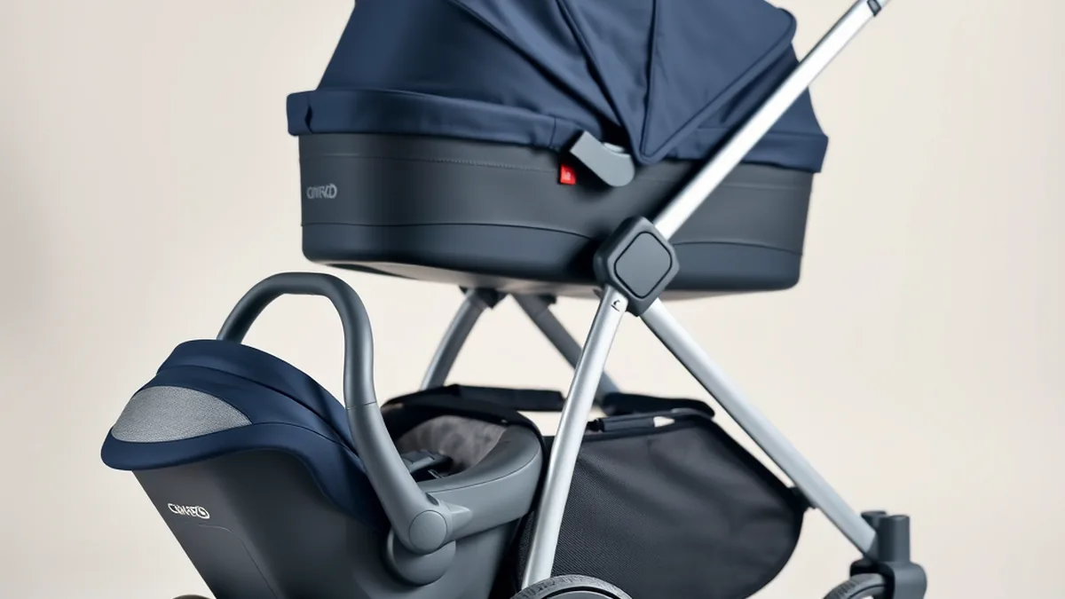 Modern baby car seat and stroller product photography