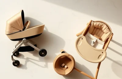 Luxury baby products premium gear flat lay