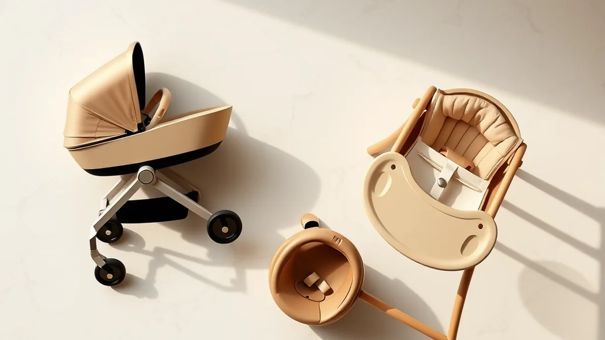 Luxury baby products premium gear flat lay