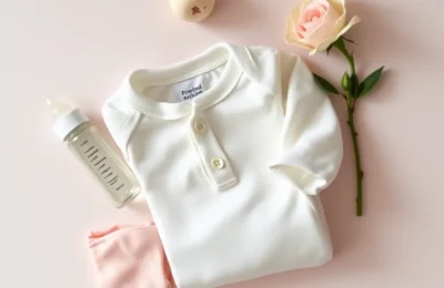 Preemie baby essentials gentle flat lay with tiny clothes