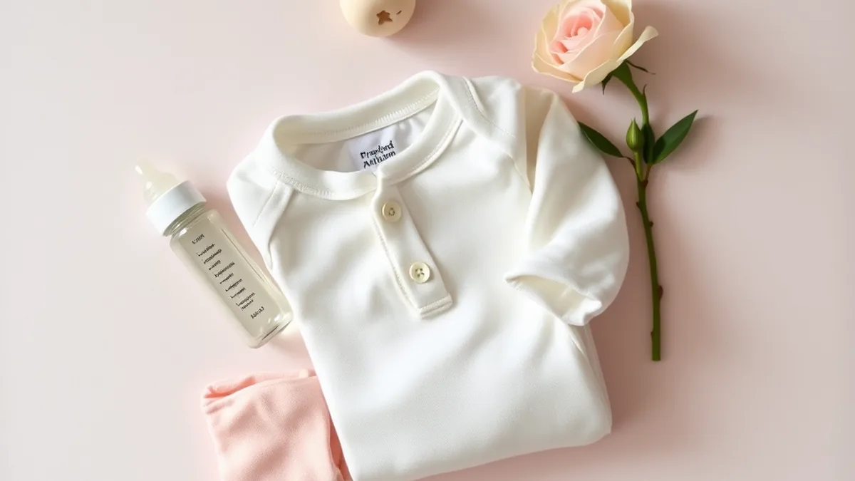 Preemie baby essentials gentle flat lay with tiny clothes