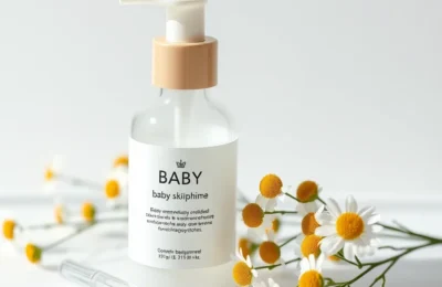 Sebamed-style baby skincare with chamomile flowers