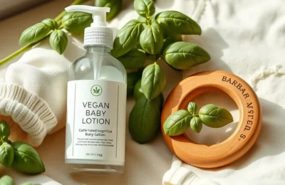 Vegan baby products with plant accents