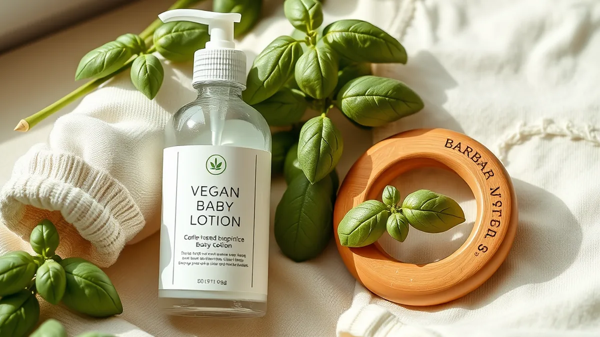 Vegan baby products with plant accents