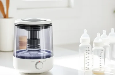 Best baby bottle sterilizers 2026 - electric steam sterilizer with clean baby bottles on a kitchen counter