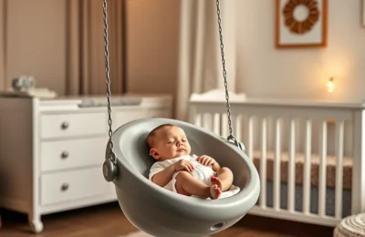 Best baby swings 2026 - modern baby swing in a cozy nursery with sleeping newborn