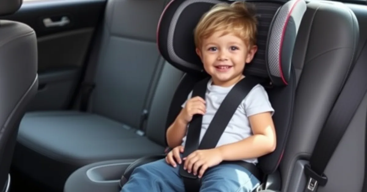 Best booster car seats 2026 - child in a high-back belt-positioning booster with seat belt correctly positioned