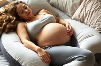 Best pregnancy pillows 2026 - pregnant woman sleeping comfortably with a full body C-shaped pregnancy support pillow