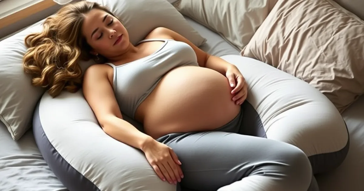Best pregnancy pillows 2026 - pregnant woman sleeping comfortably with a full body C-shaped pregnancy support pillow