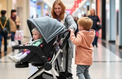 Best sit-and-stand strollers 2026 - toddler standing on rear platform of a sit-and-stand stroller with infant in front seat