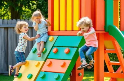 Best toddler outdoor playsets 2026 - children playing on a colorful wooden outdoor playset in a sunny backyard