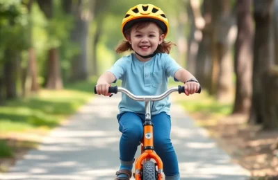 Best toddler pedal bikes 2026 - happy child riding a lightweight pedal bike on a sunny path wearing a helmet