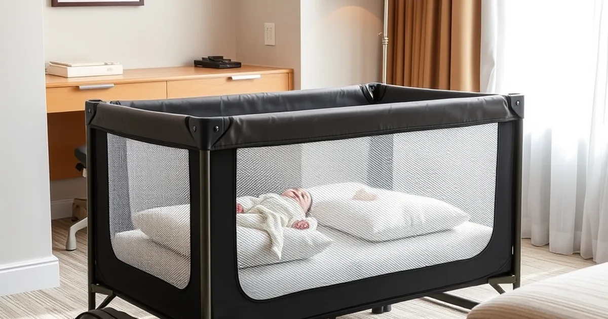 Best travel cribs 2026 - compact travel crib set up in a hotel room for baby