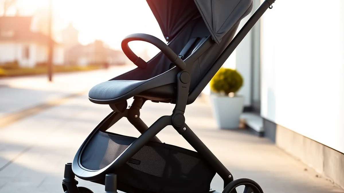 UPPAbaby stroller lifestyle photo featuring the Vista V3 on a sunny sidewalk