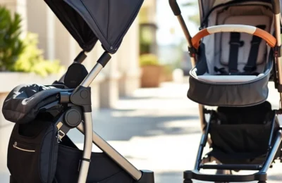 City mini gt2 vs uppababy minu - compact stroller folded next to an all-terrain stroller on a sidewalk