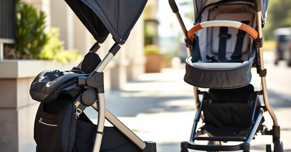 City mini gt2 vs uppababy minu - compact stroller folded next to an all-terrain stroller on a sidewalk
