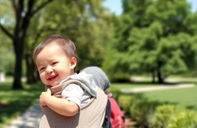 Babybjorn vs ergobaby - parent wearing a baby in a soft structured mesh carrier on a walk