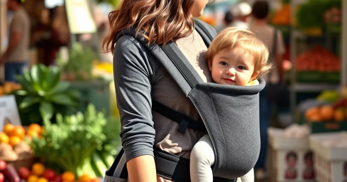 Best baby hip seat carriers 2026 - parent carrying a toddler on a padded hip seat carrier at a farmers market