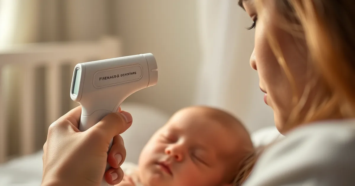 Best baby thermometers 2026 - parent using a no-touch forehead thermometer on a sleeping baby