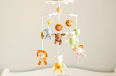 Best crib mobiles 2026 - colorful musical mobile hanging above a white crib in a soft pastel nursery