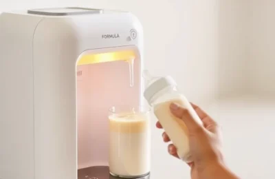 Best formula prep machines 2026 - automated formula dispenser preparing a warm baby bottle on a kitchen counter
