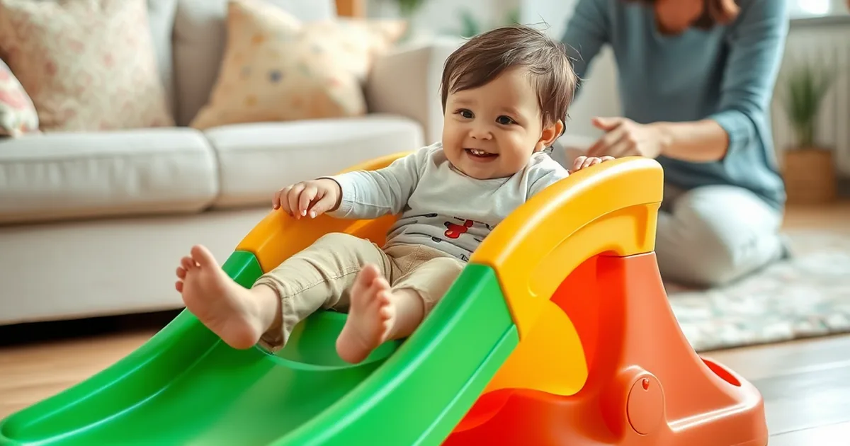 Best indoor toddler climbers and slides 2026 - toddler sliding down a small indoor slide in a bright living room