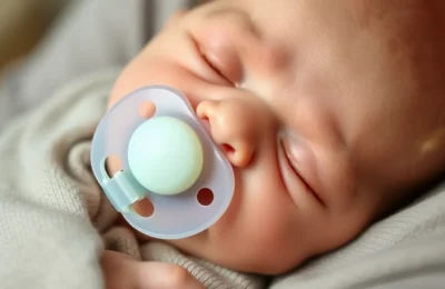 Best pacifiers 2026 - calm newborn with a silicone pacifier resting in a parent's arms