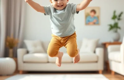 Best toddler trampolines 2026 - happy toddler bouncing on a small indoor trampoline with a padded handlebar