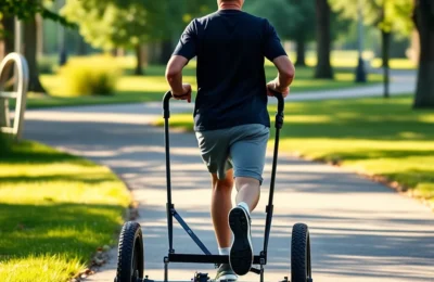 Bob vs thule jogging stroller - parent running on a paved trail pushing a three-wheel jogging stroller
