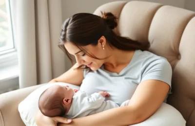 Boppy vs my brest friend - mother breastfeeding a newborn on a firm nursing pillow in a glider