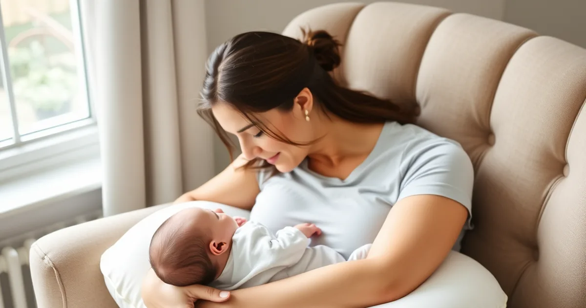Boppy vs my brest friend - mother breastfeeding a newborn on a firm nursing pillow in a glider
