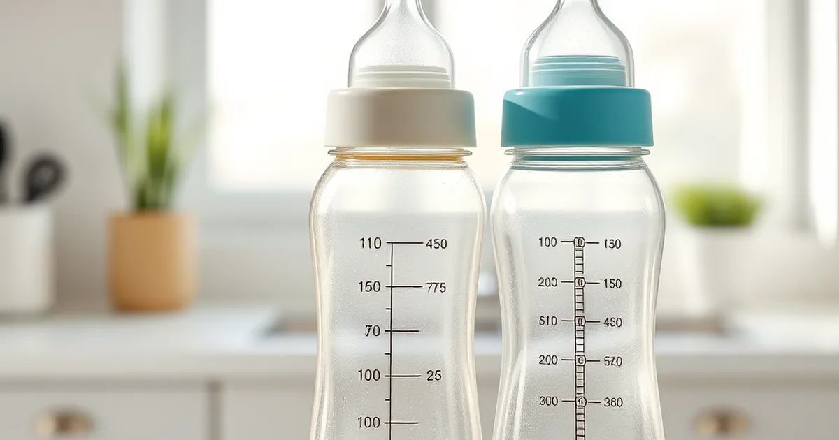 Dr browns vs avent - two clear baby bottles with different nipple shapes side by side on a kitchen counter