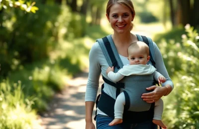 Ergobaby vs lillebaby - parent hiking a park trail with a toddler in a structured baby carrier