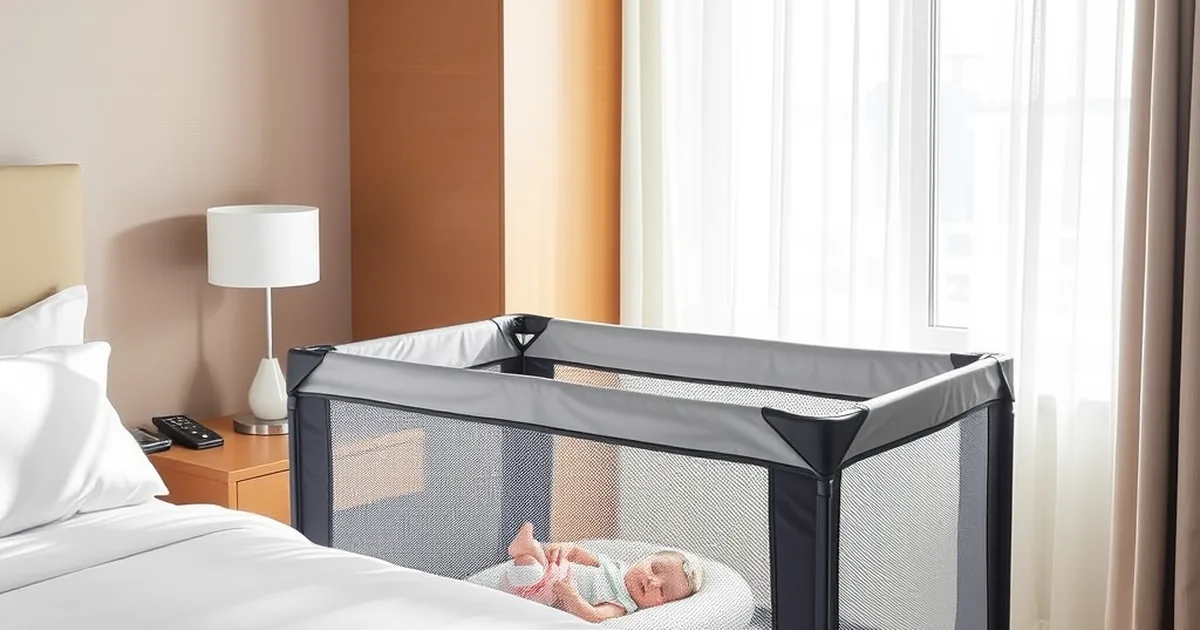 Guava lotus vs babybjorn travel crib - lightweight mesh travel crib set up in a hotel room next to a bed