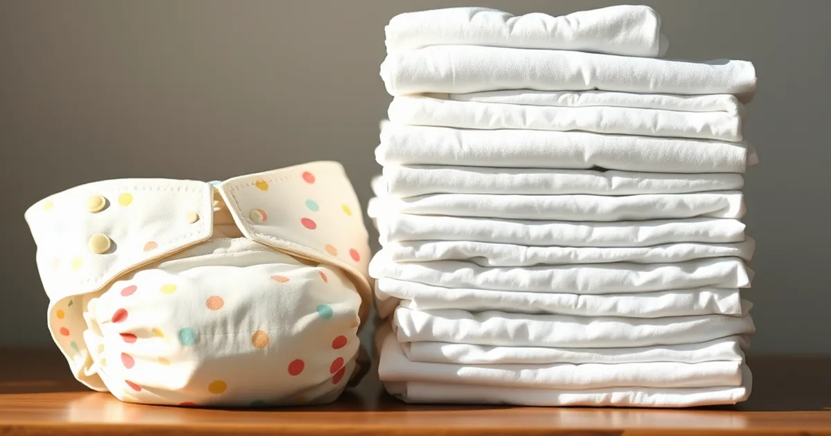 Honest diapers vs pampers - a stack of patterned diapers beside a stack of plain white diapers