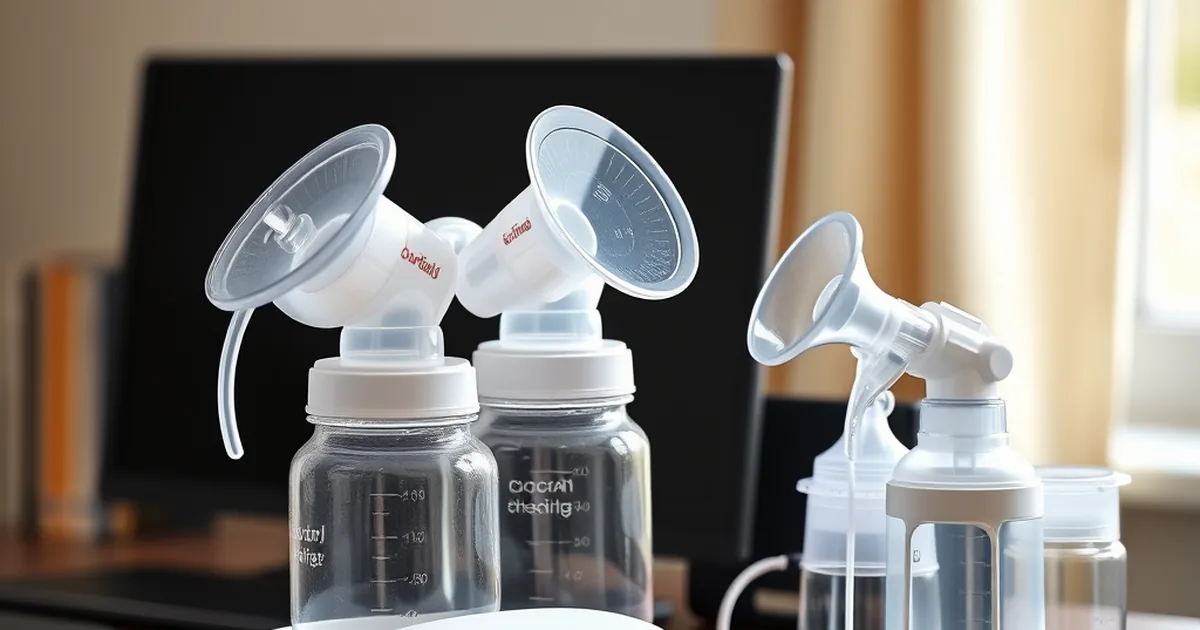 Medela freestyle vs pump in style - double electric breast pump with bottles on a desk next to a compact hands-free pump