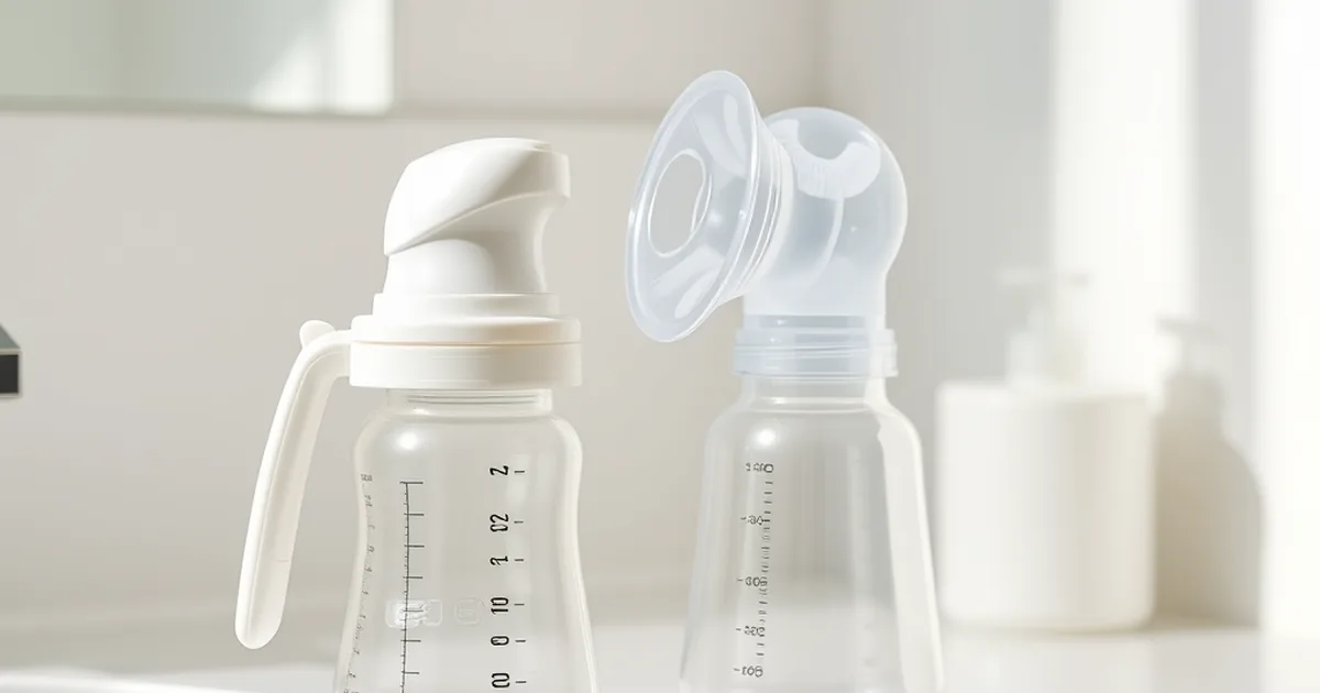 Medela harmony vs haakaa - a hand-lever breast pump and a silicone collector on a bathroom counter
