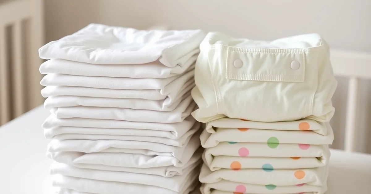 Pampers pure vs swaddlers - two stacks of plain diapers, one with soft patterns, on a changing table