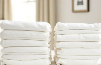 Pampers vs huggies - two stacks of plain white newborn diapers side by side on a changing table