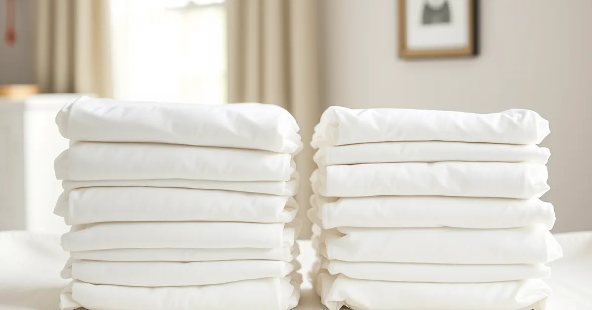 Pampers vs huggies - two stacks of plain white newborn diapers side by side on a changing table