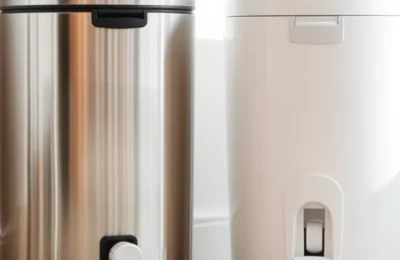 Ubbi vs diaper genie - two diaper pails side by side in a bright nursery corner