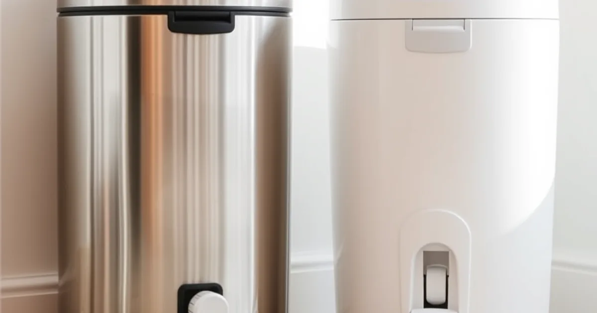 Ubbi vs diaper genie - two diaper pails side by side in a bright nursery corner