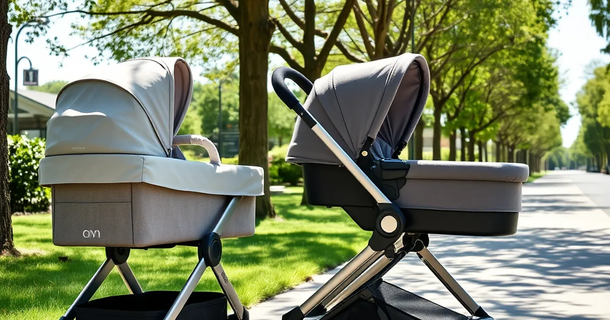 Uppababy vista vs cruz - two premium full-size strollers parked side by side on a sunny sidewalk